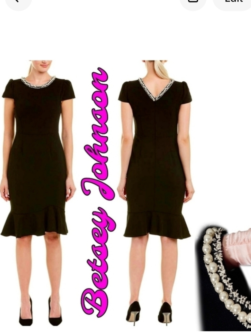 💕 Betsey Johnson pearl & bead trimmed trumpet sheath dress